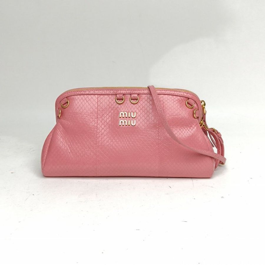 MIU MIU 粉色蛇皮金扣Ayers單肩包肩背包-0