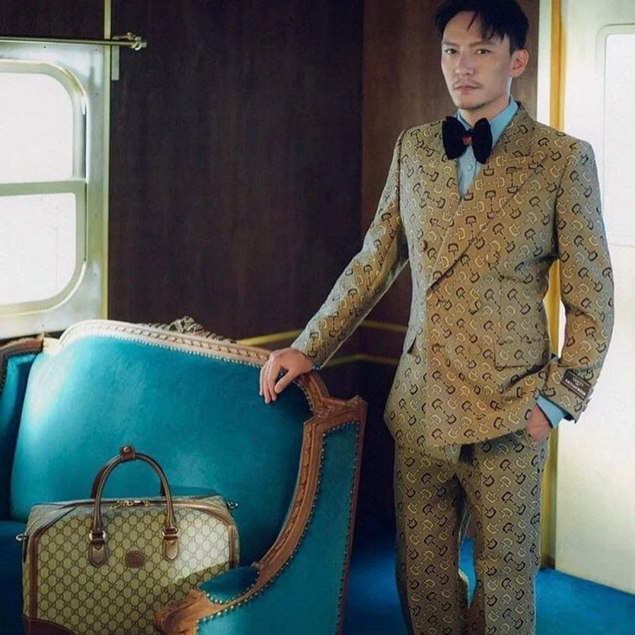 💎Han's house精品服飾💎GUCCI 滿版 老花 馬銜扣圖 長褲 西裝褲 現貨M 原價38500-0