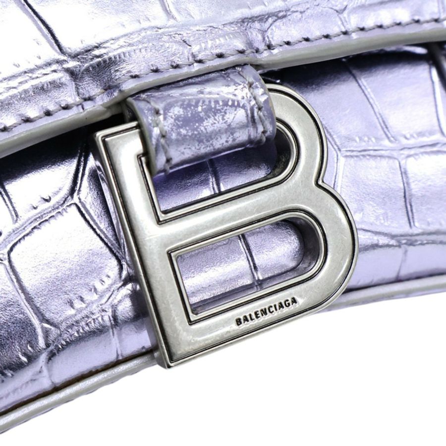 紫色 鱷魚壓紋 牛皮 Hourglass XS 兩用包【BALENCIAGA 巴黎世家】 593546-9
