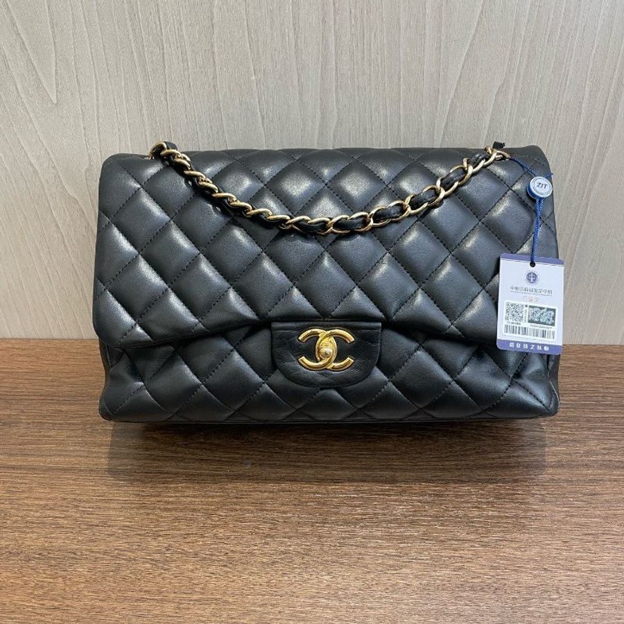 香奈兒/Chanel CF Jumbo 黑金羊皮鏈條包-0