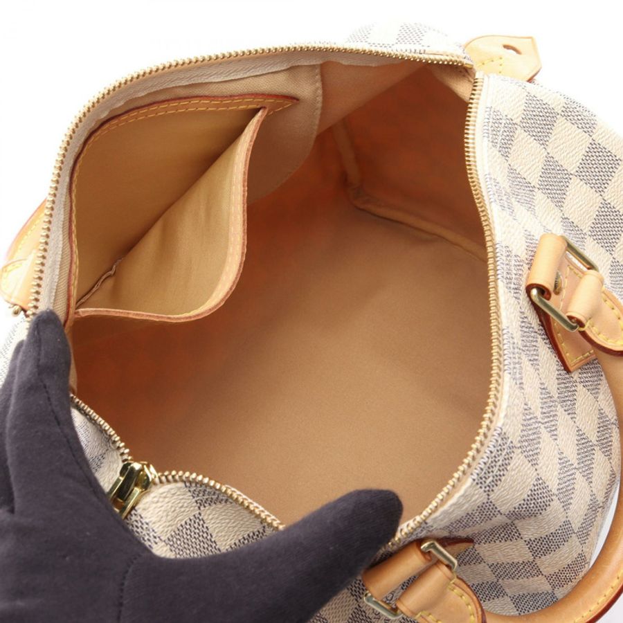 路易威登 Speedy 30 手提包 N41001 Damier Azur 帆布皮革 白色 二手 LV-2