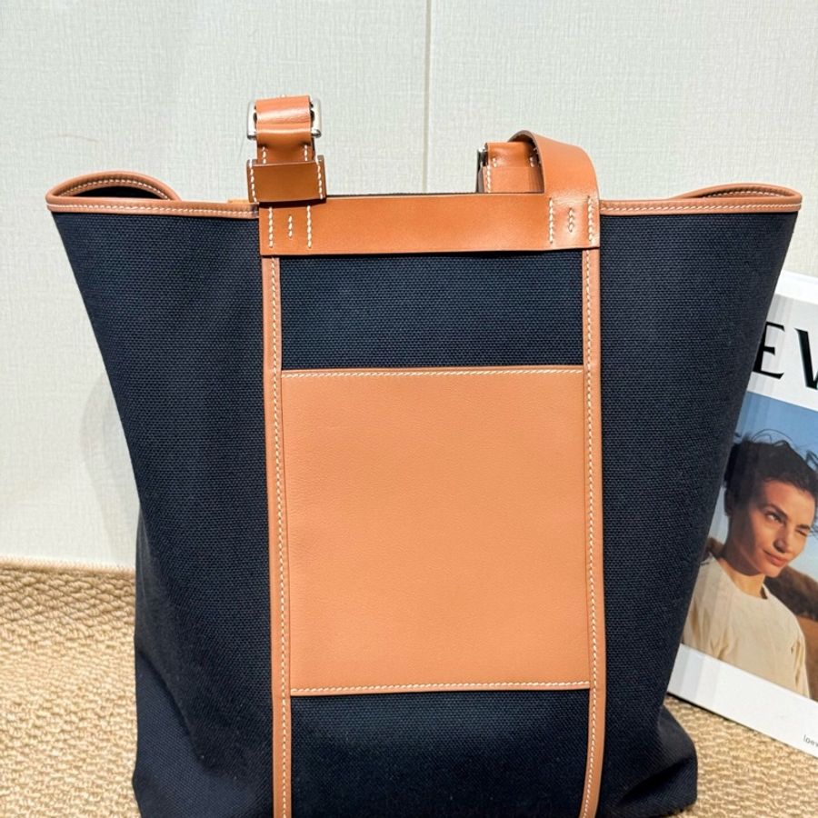 Hermes 愛馬仕 新款 sac etriviere pocket 27 單肩托特包 黑色帆布拼金棕色 29×🧡14×35 B刻 男女同款🧡-0