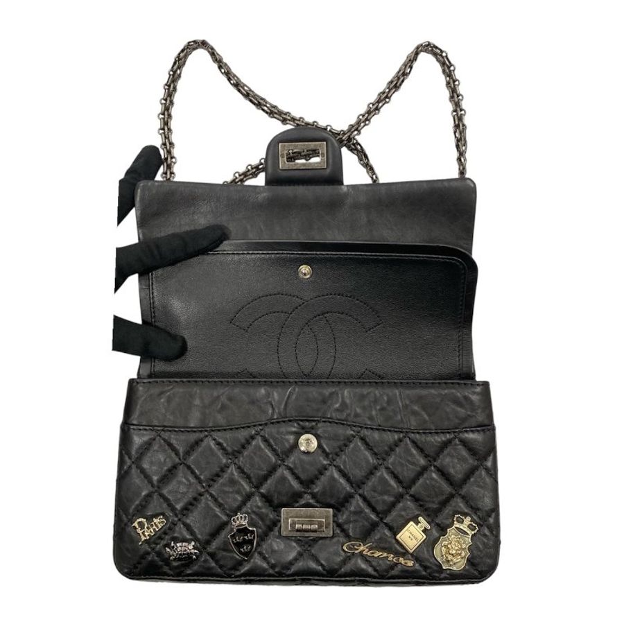 CHANEL 香奈兒 2.55 側背包 復古小牛皮 黑色 銀釦-11