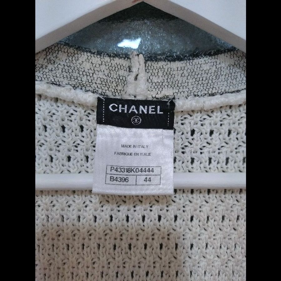 Chanel 灰網邊白色針織四口袋長版背心-20
