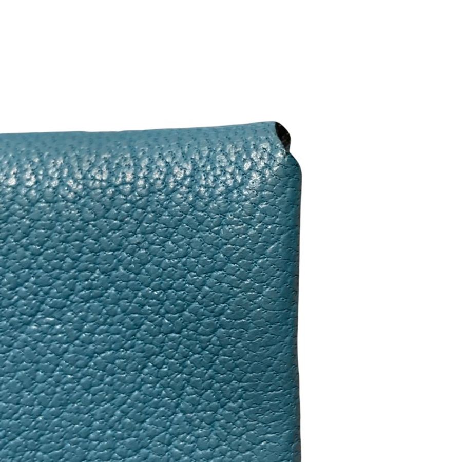 HERMÈS 愛馬仕 CALVI DUO 藍綠色 皮革 銀扣-7