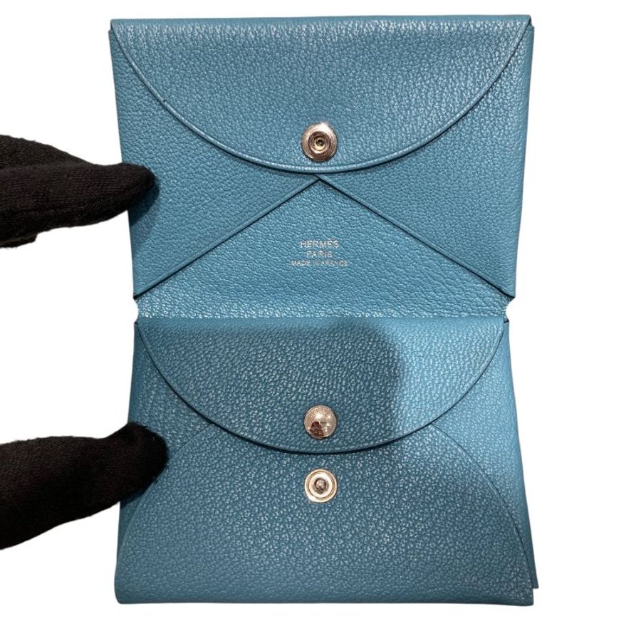 HERMÈS 愛馬仕 CALVI DUO 藍綠色 皮革 銀扣-10