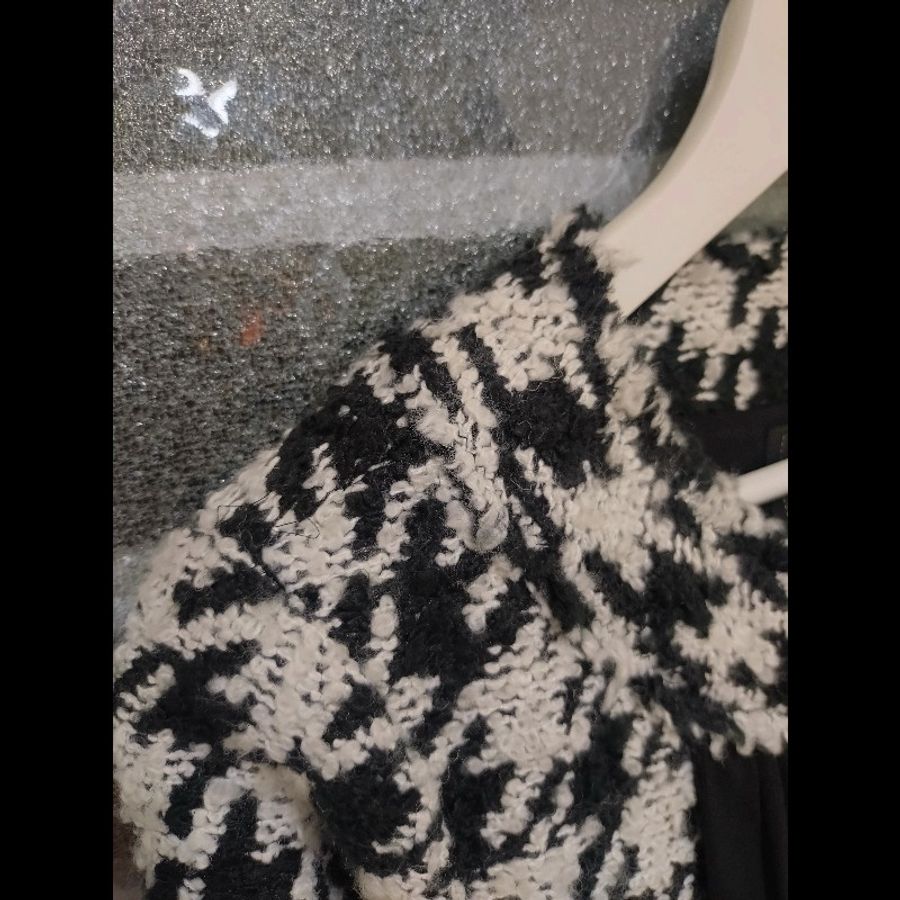 Chanel 黑紗拼黑白千鳥格毛呢外套-11