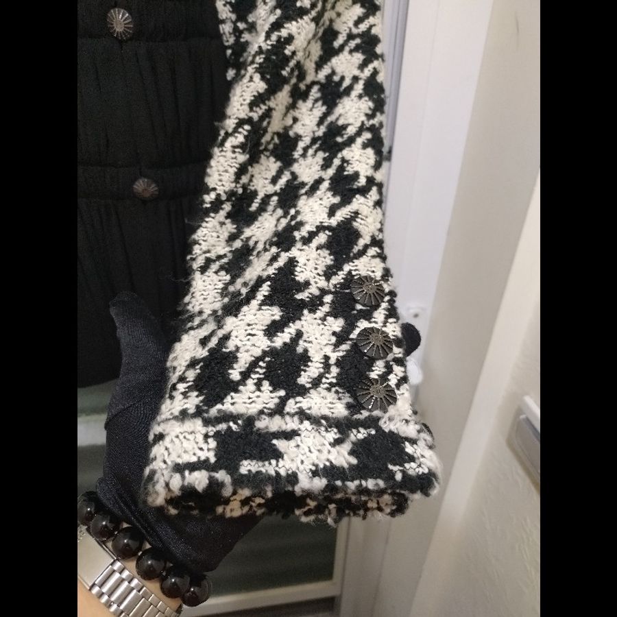 Chanel 黑紗拼黑白千鳥格毛呢外套-14