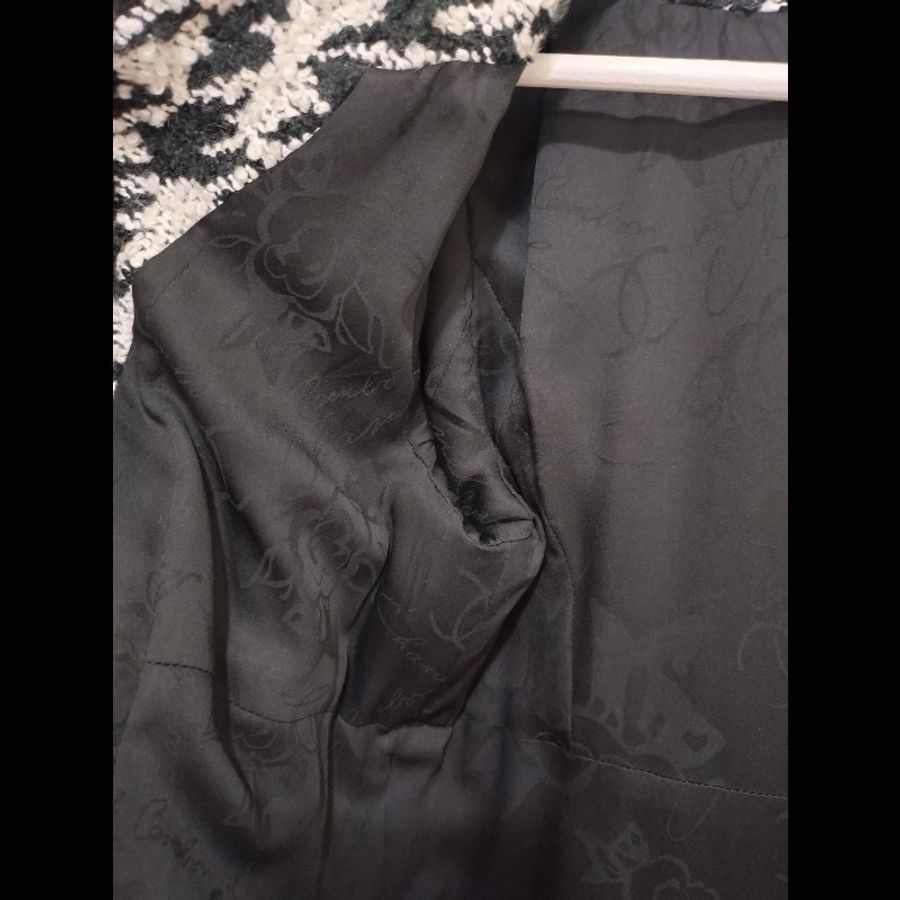 Chanel 黑紗拼黑白千鳥格毛呢外套-26