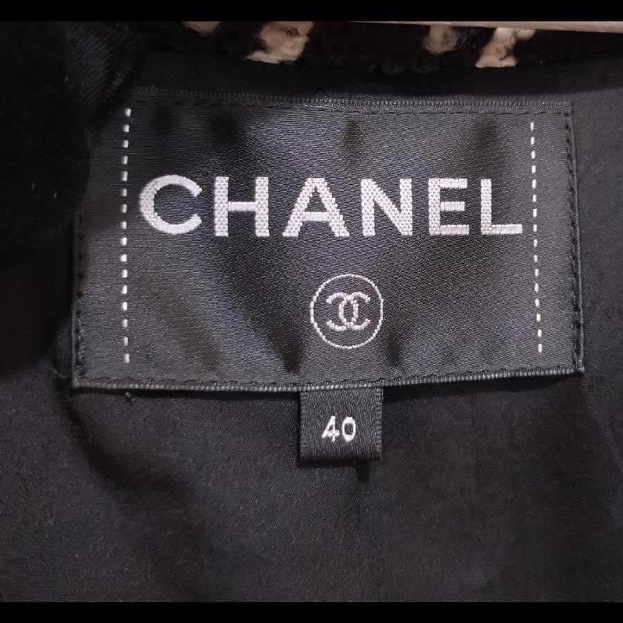 Chanel 黑紗拼黑白千鳥格毛呢外套-27