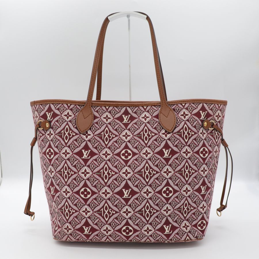 Louis Vuitton 路易威登 Neverfull MM 紅色 織物 單肩包 購物袋-1
