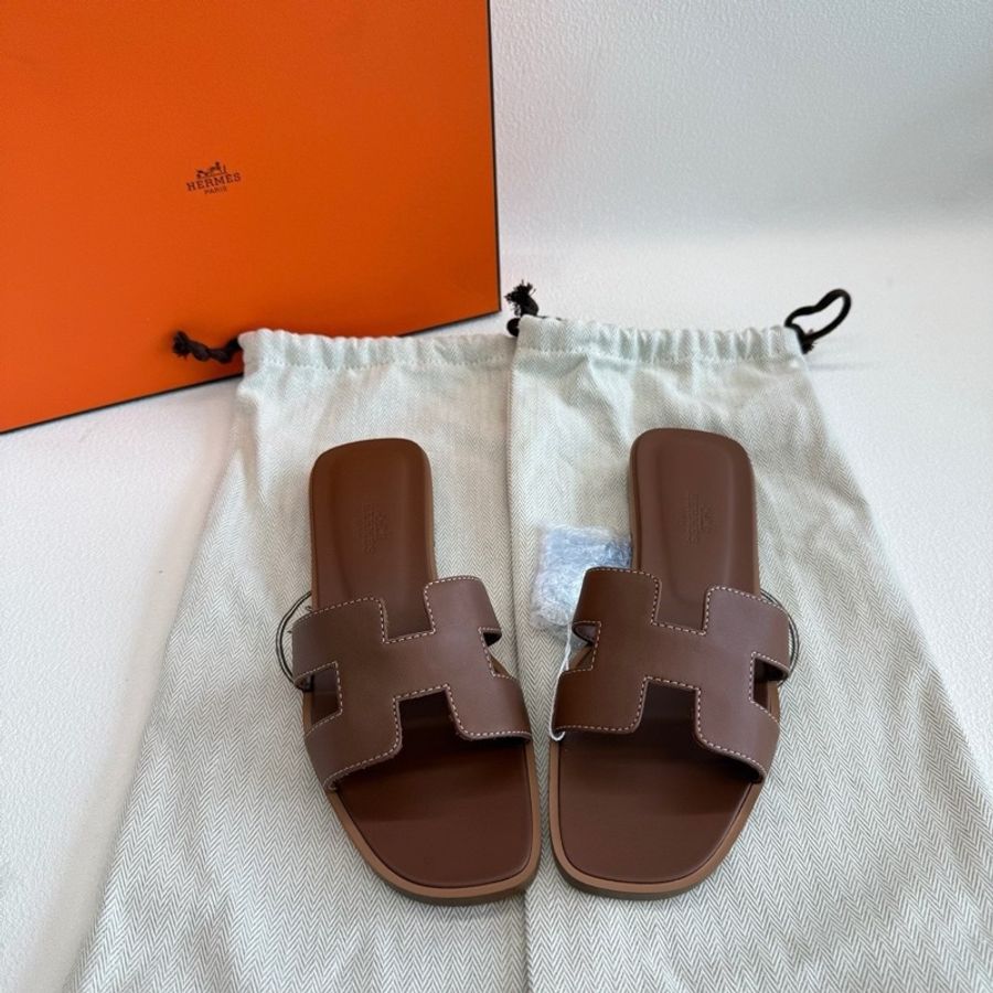 Hermes 愛馬仕H拖鞋Oran 棕色 經典款 金棕色 35.5碼-0