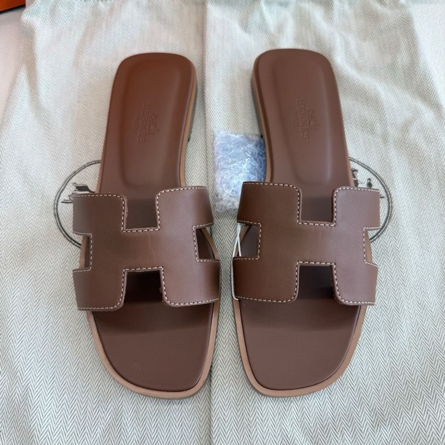 Hermes 愛馬仕H拖鞋Oran 棕色 經典款 金棕色 35.5碼-2