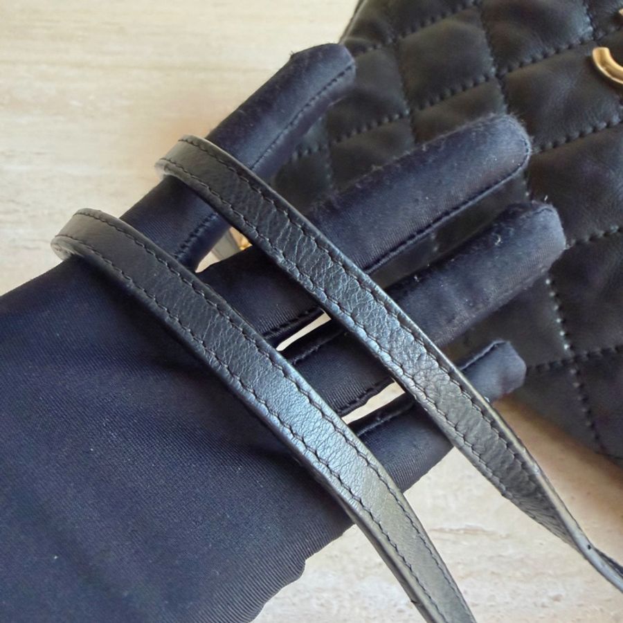 Chanel香奈兒黑金牛皮菱格鏈條單肩包+14開 底長29cm-6