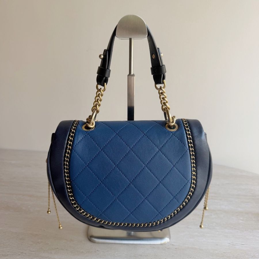 Chanel香奈兒黑金拼色馬鞍包+25開 底長22cm-1