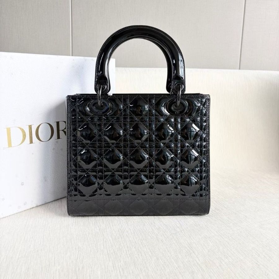 Dior so black全黑漆皮黛妃五格 23.5*20*10  95新 配件盒子 塵袋-2