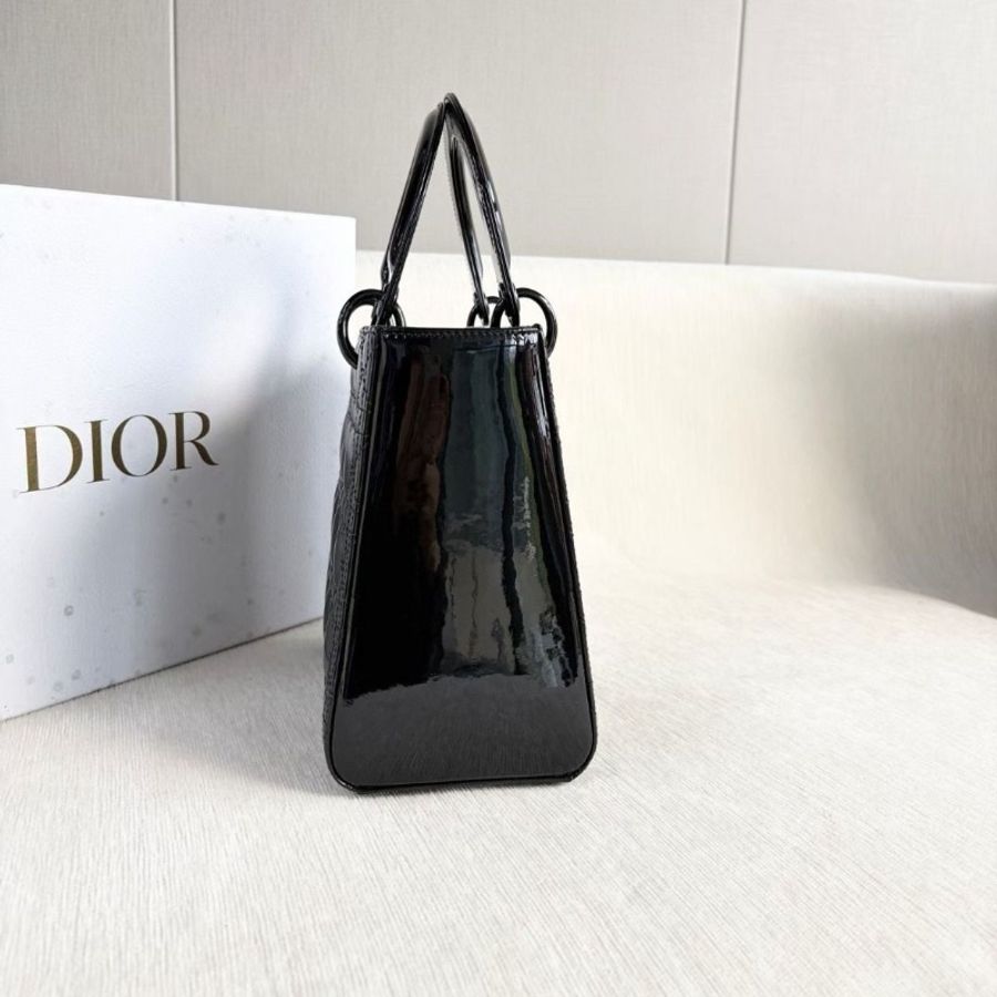 Dior so black全黑漆皮黛妃五格 23.5*20*10  95新 配件盒子 塵袋-3