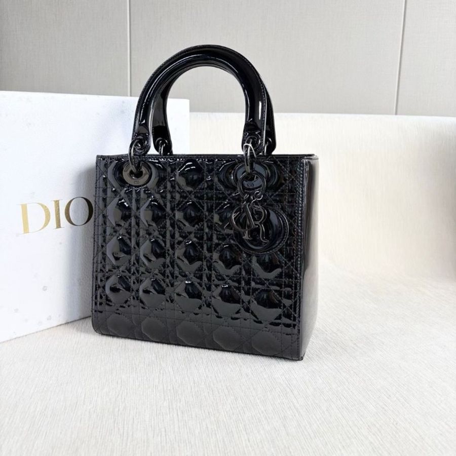 Dior so black全黑漆皮黛妃五格 23.5*20*10  95新 配件盒子 塵袋-4