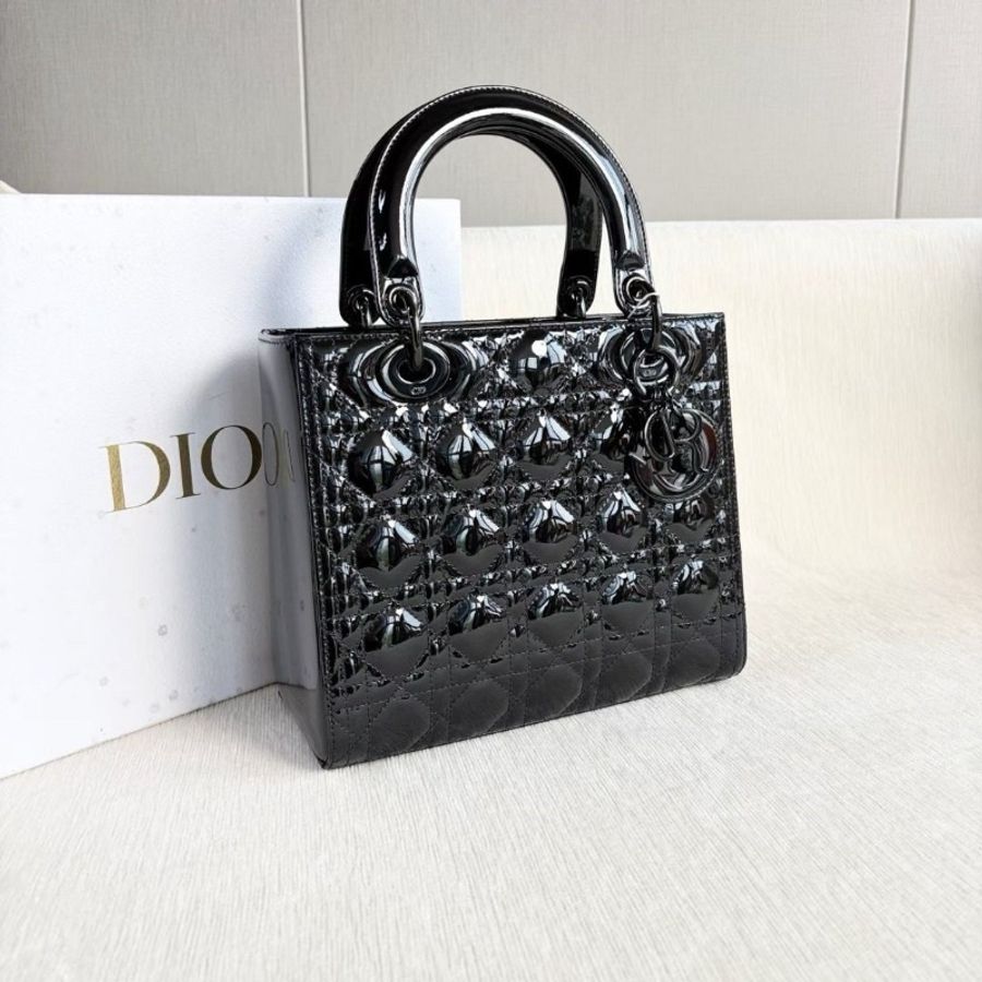Dior so black全黑漆皮黛妃五格 23.5*20*10  95新 配件盒子 塵袋-6