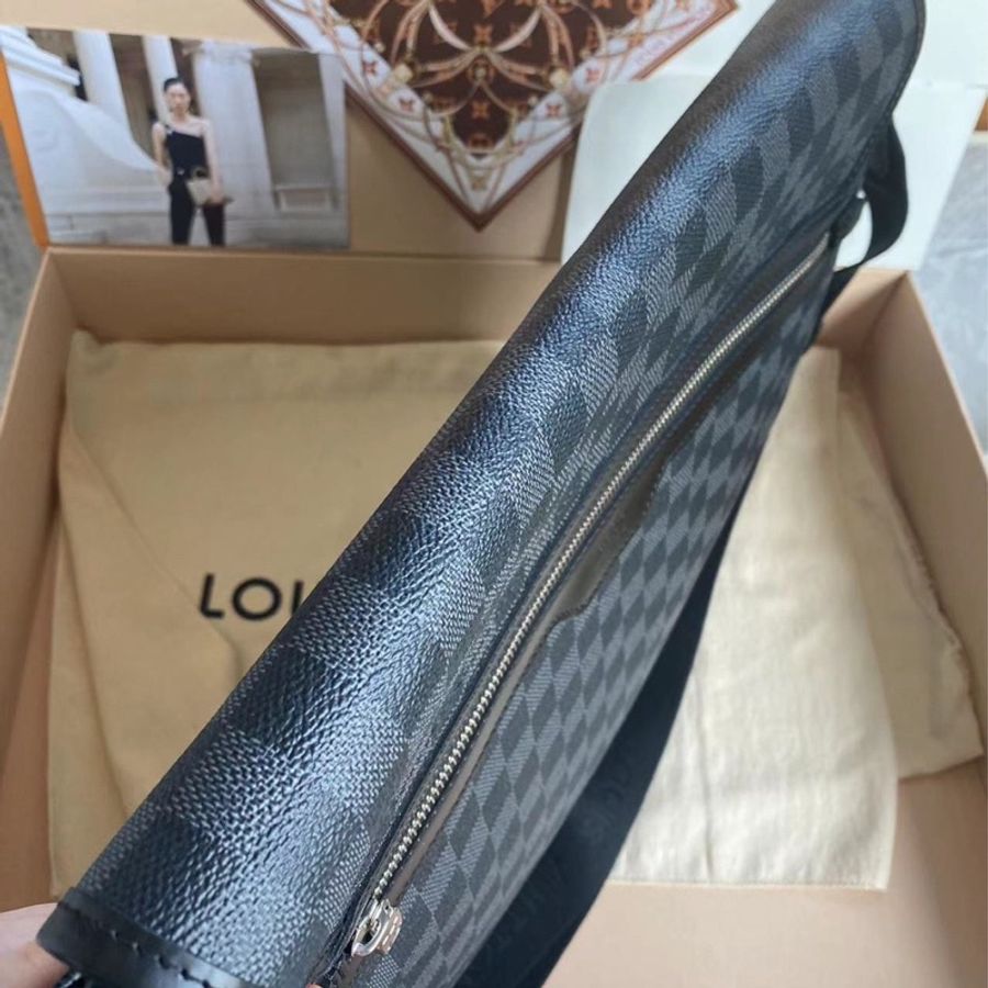 LV路易威登黑棋盤郵差包翻蓋包格子公文包斜挎包 翻蓋包容量大可做電腦包 小號-3