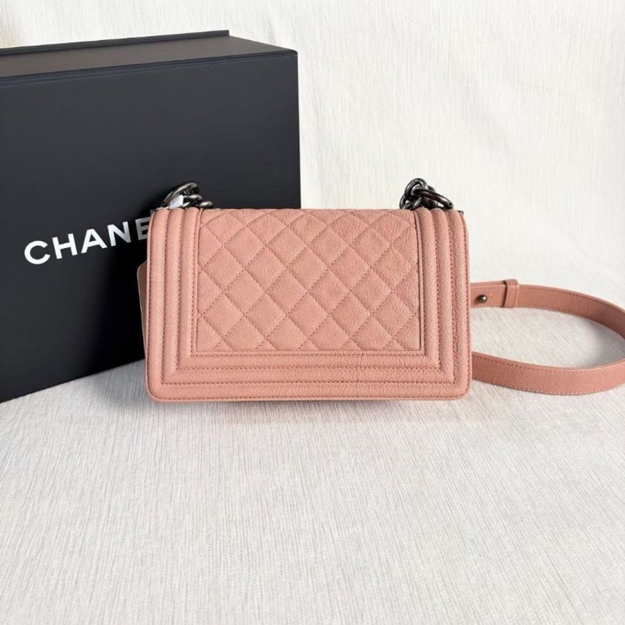 Chanel Leboy小號 荔枝皮 橘粉色 銀扣 20*12*6  95新 配件盒子 塵袋 保卡-2