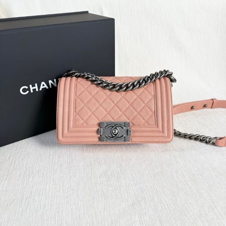 Chanel Leboy小號 荔枝皮 橘粉色 銀扣 20*12*6  95新 配件盒子 塵袋 保卡-3