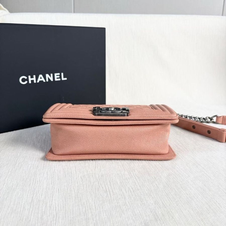 Chanel Leboy小號 荔枝皮 橘粉色 銀扣 20*12*6  95新 配件盒子 塵袋 保卡-4