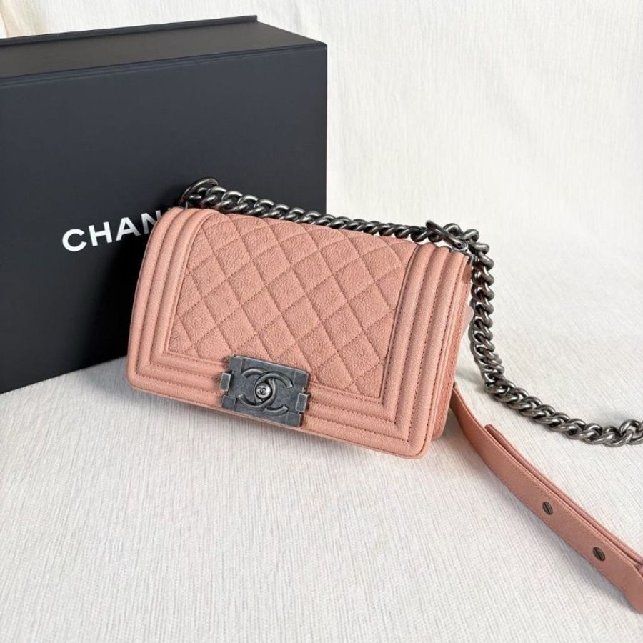 Chanel Leboy小號 荔枝皮 橘粉色 銀扣 20*12*6  95新 配件盒子 塵袋 保卡-6