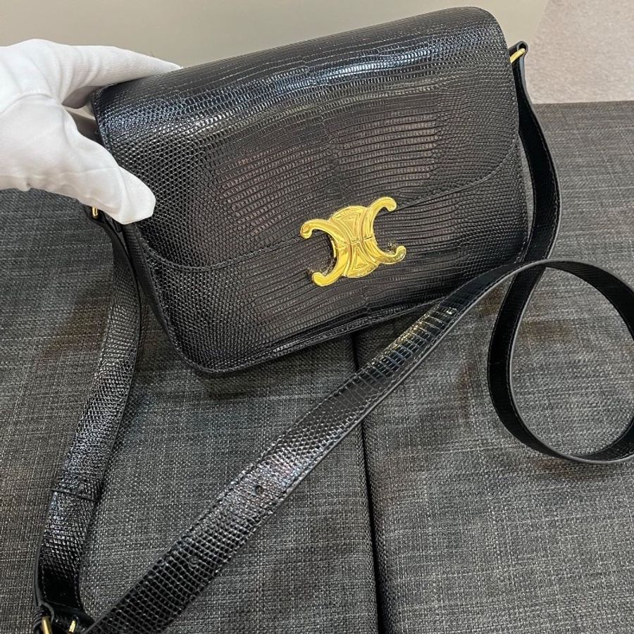 Celine Triomphe Lizard ( Black / Gold )-0