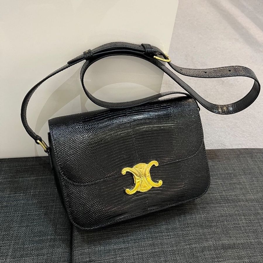 Celine Triomphe Lizard ( Black / Gold )-6