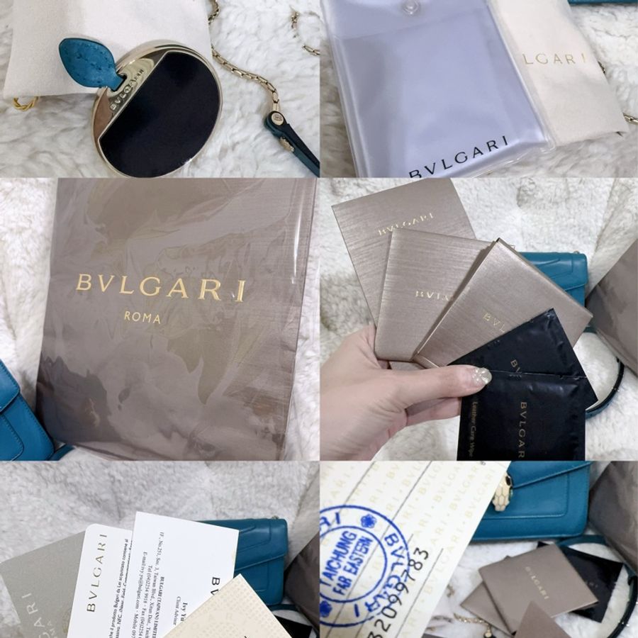 二手BVLGARI 孔雀藍/綠松石色經典橫版蛇頭包（全配）-1