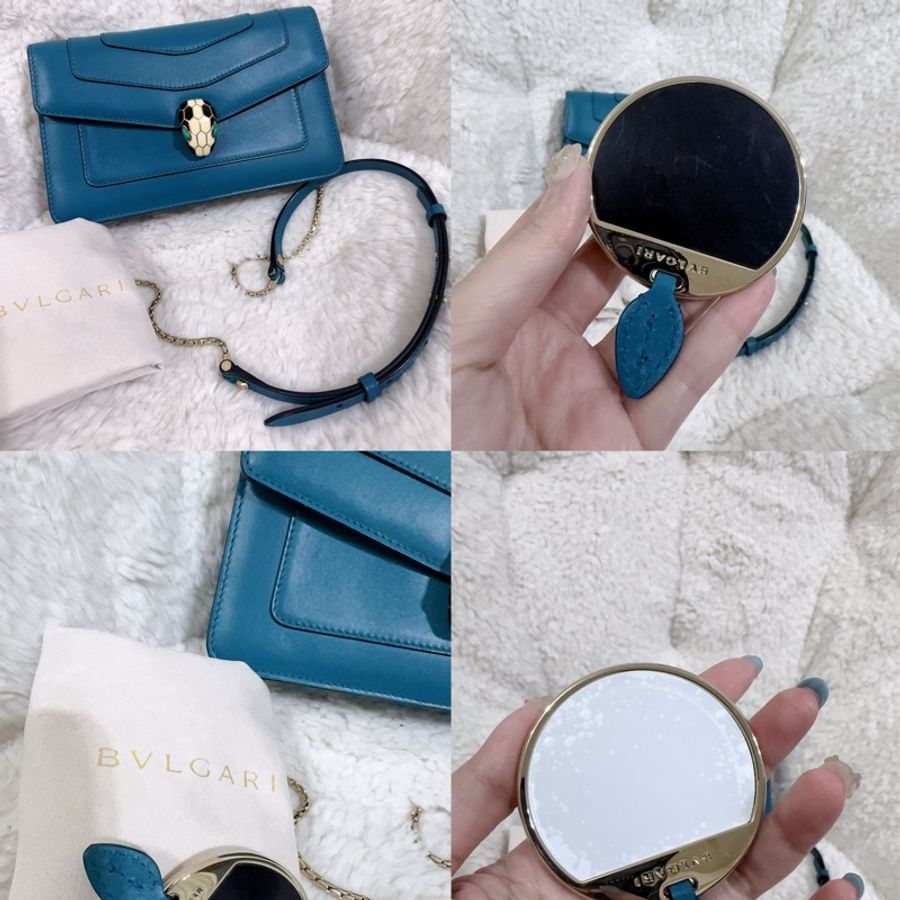 二手BVLGARI 孔雀藍/綠松石色經典橫版蛇頭包（全配）-3
