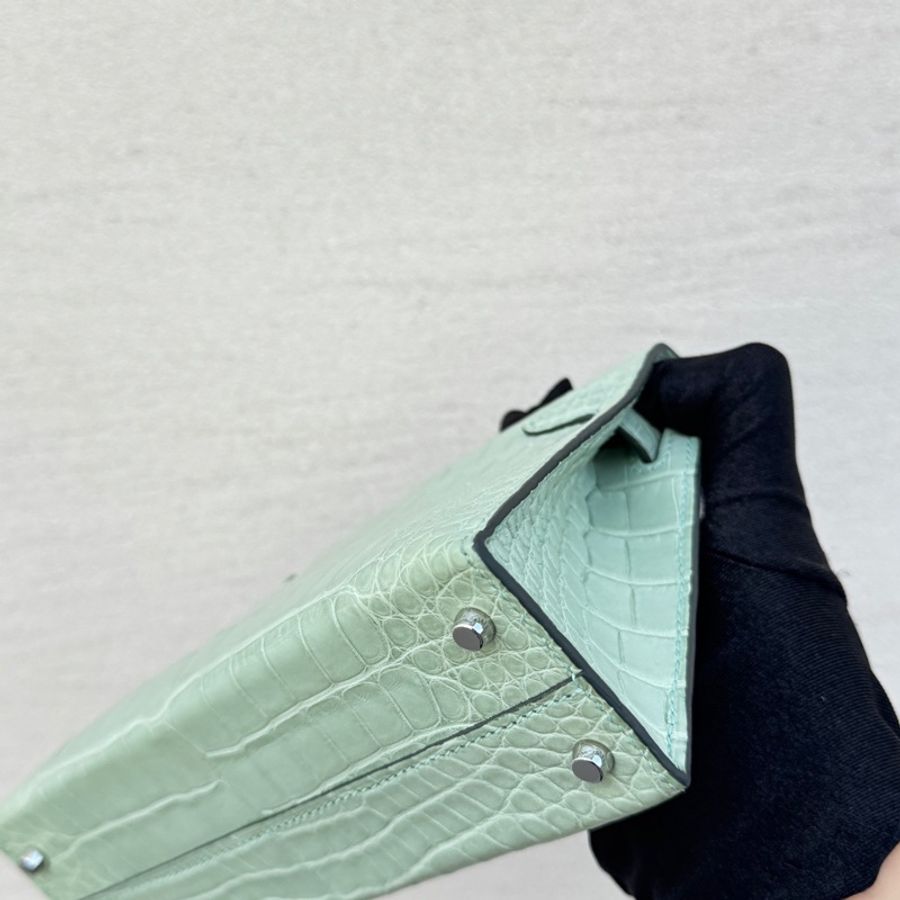🔥99新🆕愛馬仕Mini kelly二代薄荷綠銀扣霧面鰐魚B刻 ❤️正品-7