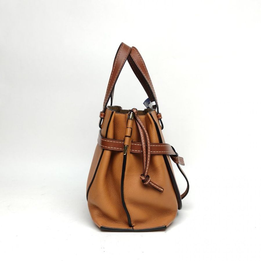 LOEWE GateTote托特手提中號棕色牛皮金扣肩背包-3