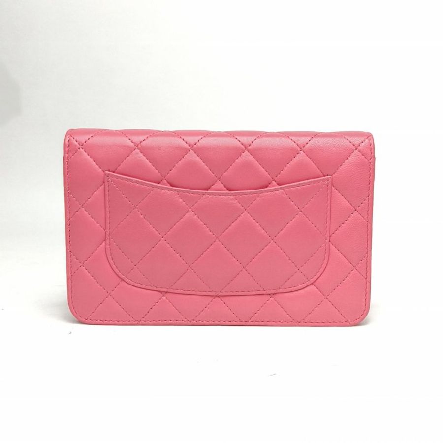 CHANEL 粉色羊皮22開金扣手勢logoWoc斜挎包肩背包-2