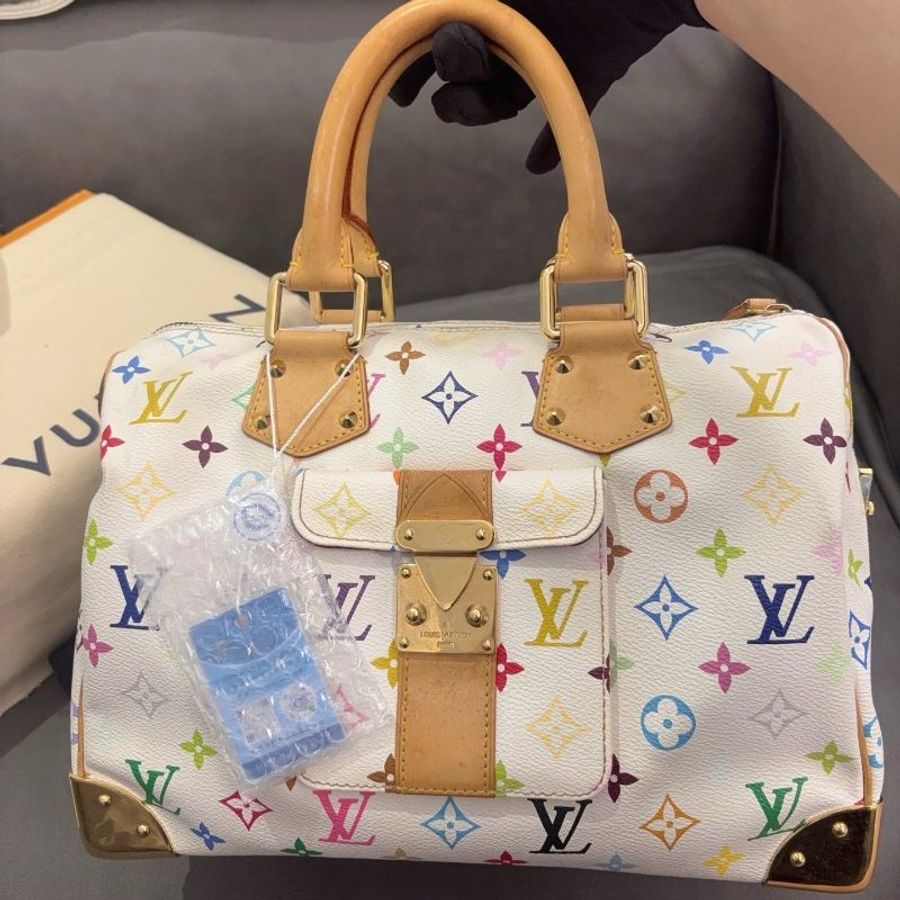 路易威登/Louis Vuitton 白三彩Speedy30枕頭包-5