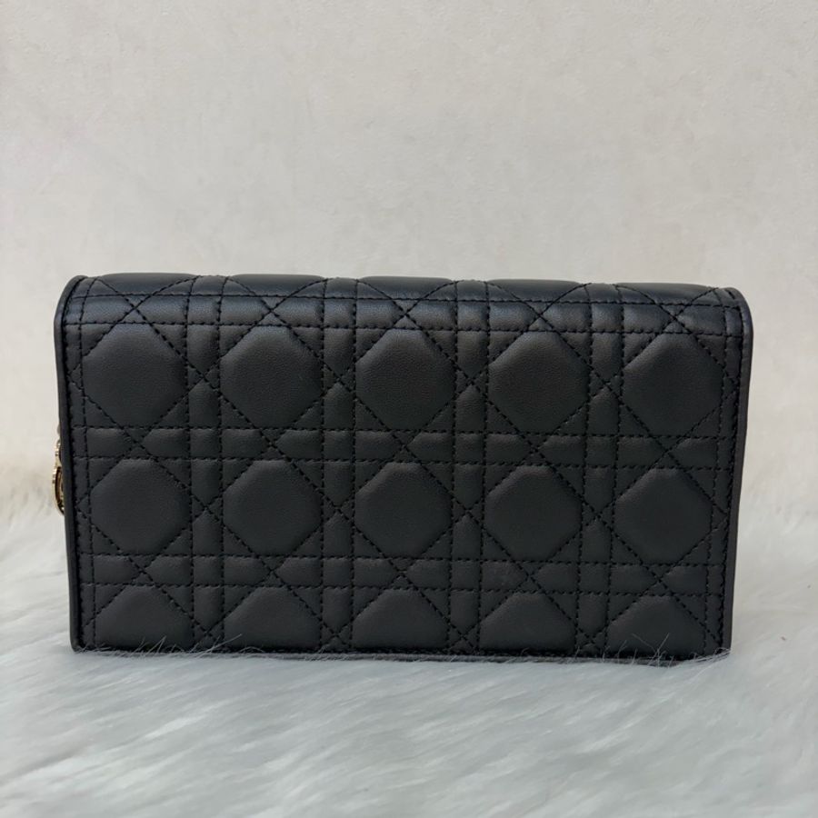 DIOR LADY DIOR S0204 黑皮 金釦 woc 手拿包 斜背包-3