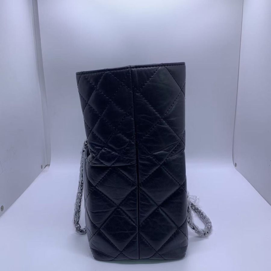 Chanel香奈兒 中古2.55 機場包 托特包鏈條單肩包  黑銀配色  牛皮  鐳射14開-9