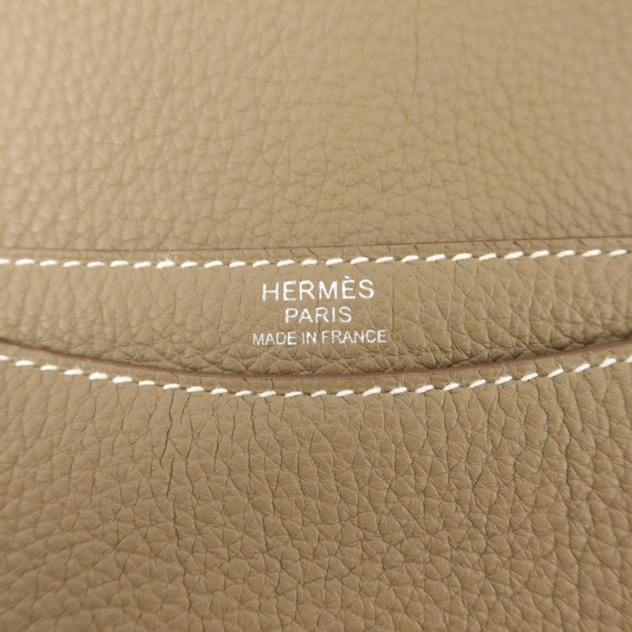 HERMES Clemence皮革Steve Light Junior肩背袋Etoupe-5