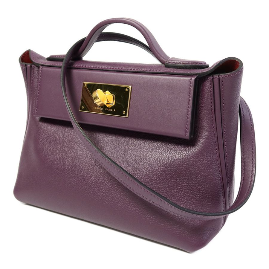 HERMES Evercolor皮革24/24 Mini手挽肩背兩用袋Cassis/Rouge Grenade-1