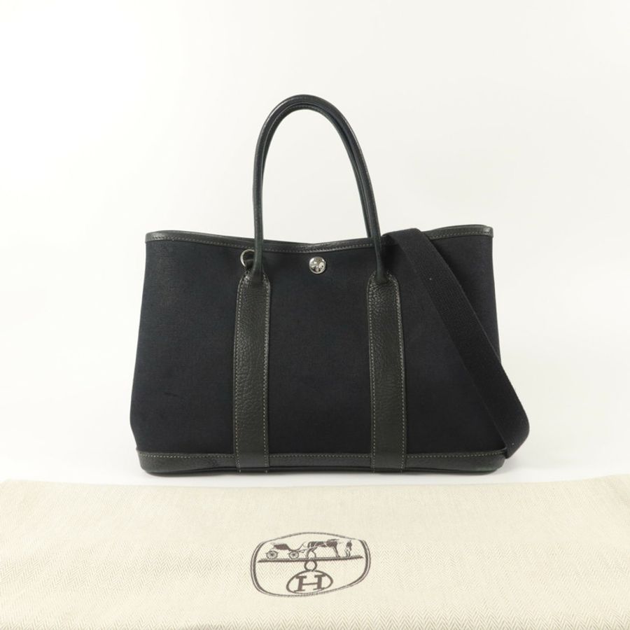 HERMES 帆布Garden Party PM手挽肩背兩用袋Noir-8