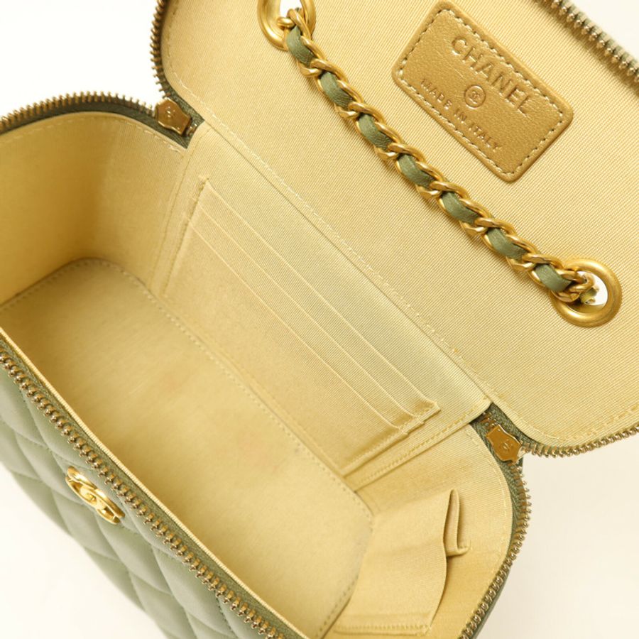 CHANEL 羊皮皮革Vanity Case With Gold Ball鏈帶肩背袋-4