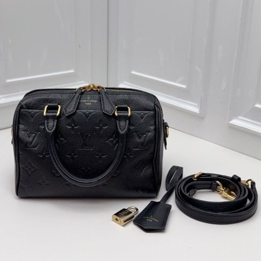 芯片款 路易威登/Louis Vuitton Speedy 20 黑色壓紋牛皮枕頭包-0