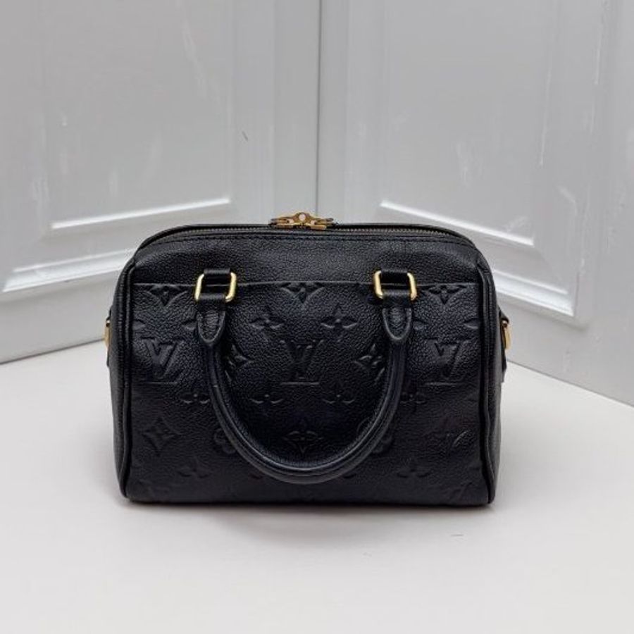 芯片款 路易威登/Louis Vuitton Speedy 20 黑色壓紋牛皮枕頭包-7
