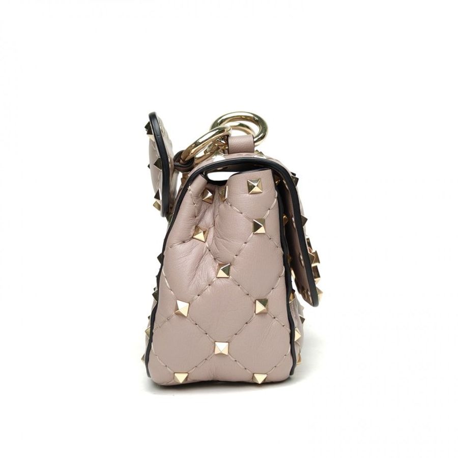 VALENTINO ROCKSTUDSPIKE超mini鏈式手袋灰色羊皮淺金扣肩背包-3
