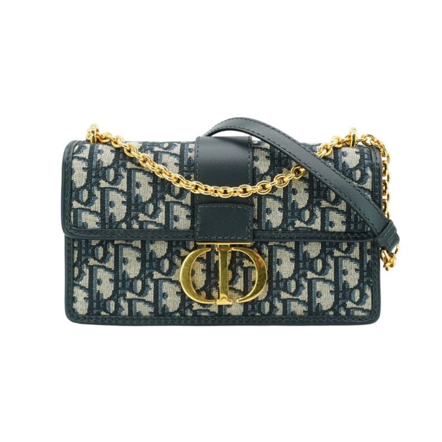 Dior 30 Montaigne East West 緹花布金釦斜背包(藍)-1
