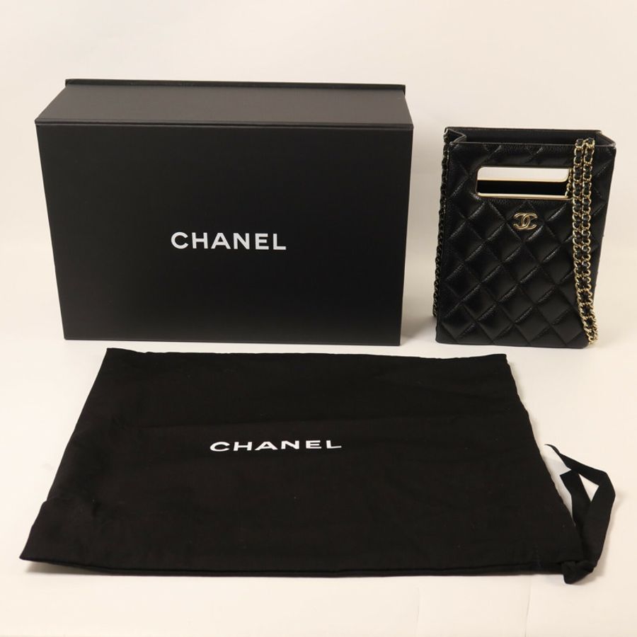 CHANEL 牛皮皮革Evening Box鏈帶手挽肩背兩用袋-8
