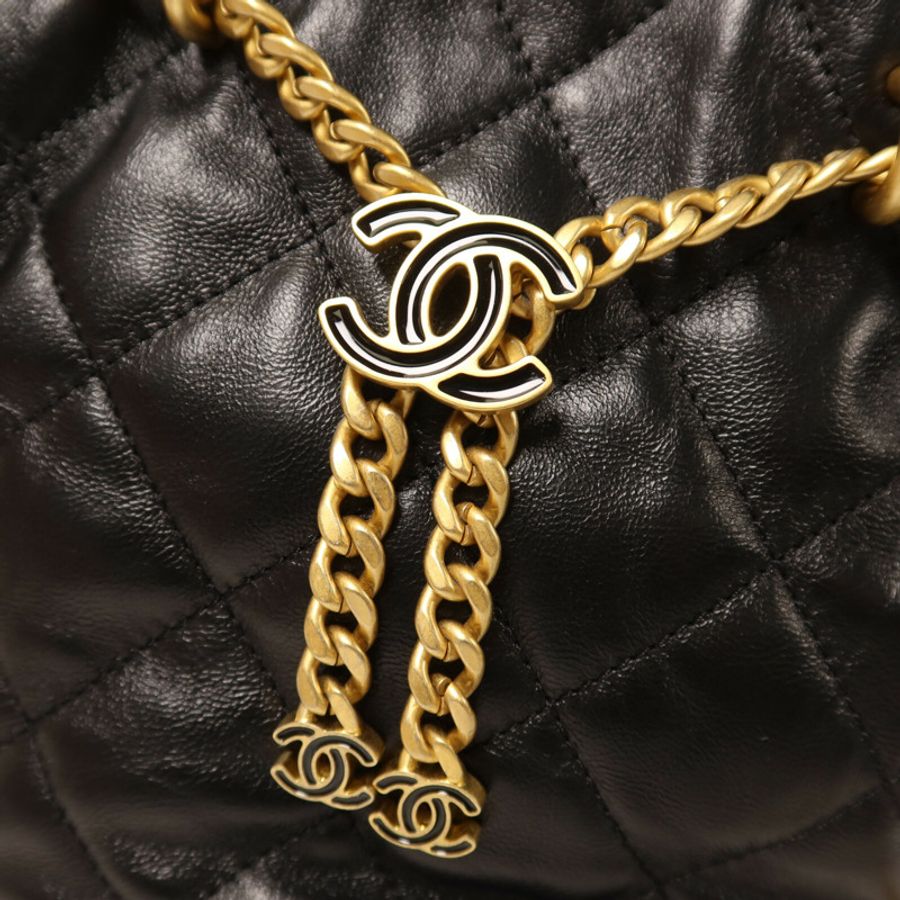 CHANEL 羊皮皮革Chain Shoulder Bucket鏈帶手挽肩背兩用袋-9