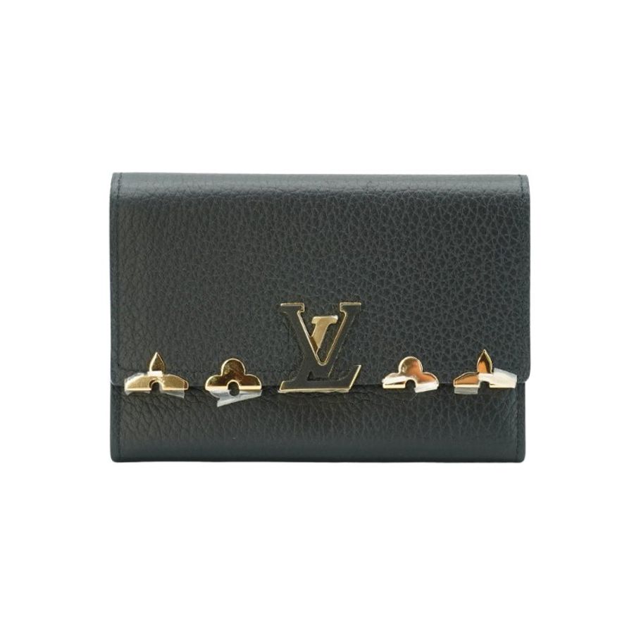Louis Vuitton 展示品 Capucines Taurillon 牛皮釦式三折中夾(M82764-黑)-0
