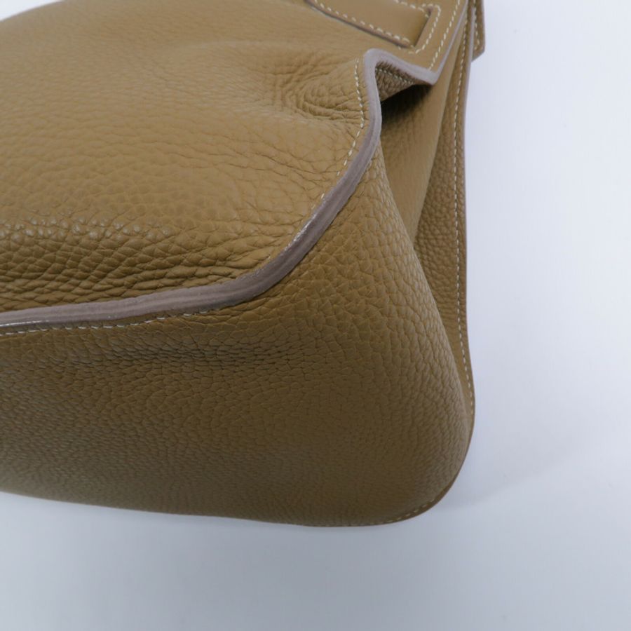 HERMES Clemence皮革Jypesiere 34肩背袋Kraft/Gris Pearl-13